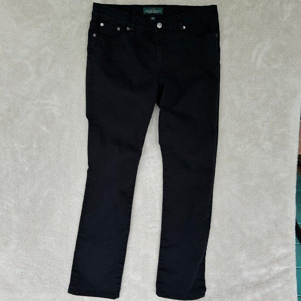 Lauren Jeans Co Black Stretch Modern Straight Leg 5 Pocket Denim Jeans Size 10